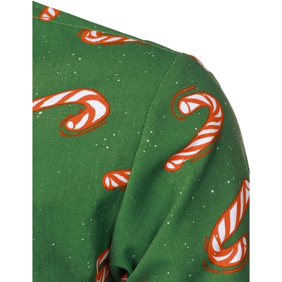 Men's Greencandy Christmas Sirts Claus Party Long Sleeve Button Down Shirts - Picture 4 of 7